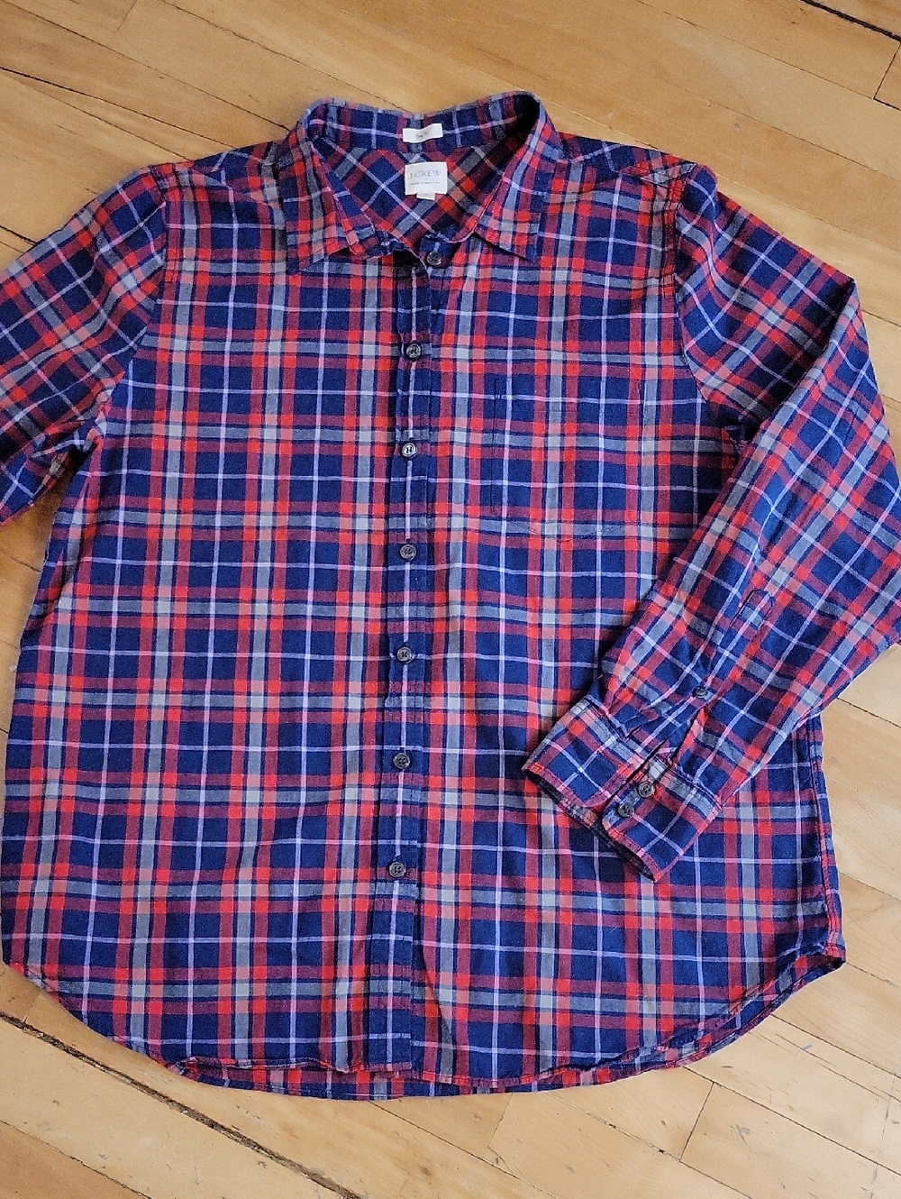 J. Crew Red and Navy Plaid Button-Down Shirt Size XL